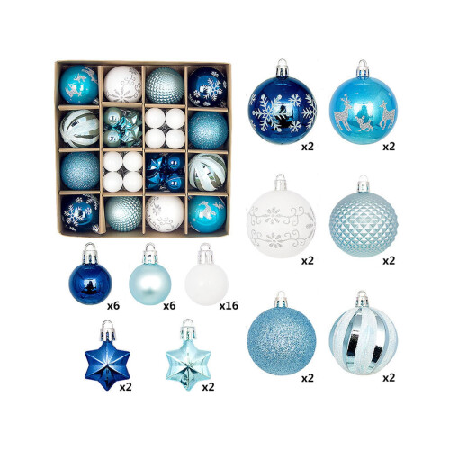 Winter Ball Ornaments White Blue 44Pcs Shatterproof Set 2