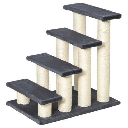 Escada para gatos com quatro degraus cinza para arranhar. 1