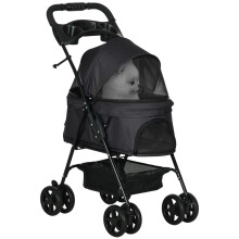 Carrinho de passeio dobrável preto para cães com cesto de armazenamento, 67 cm