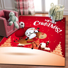 Santa and Elk Area Rug Red 100x120cm Non-Slip