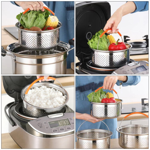 Stainless Steel Rice Steamer with Silicone Basket 1