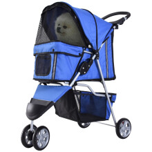 Carrinho dobrável azul para animais de estimação com rodas giratórias, 75 cm