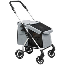 Carrinho dobrável cinza claro para cães de pequeno porte, 80 cm