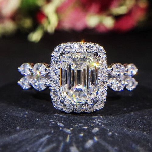 Anillo de boda de diamantes con forma cuadrada para mujer 2