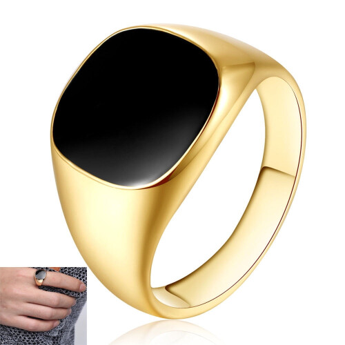 Men's Black Copper Signet Ring Band