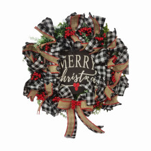 Couronne de Noël artificielle décorative YUEHAO avec baies rouges et boules. Noire