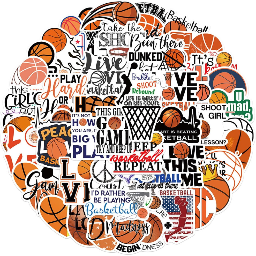 Basketball Stickers Waterproof Vinyl 50 Pcs Orange 9336866783674