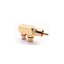 Adaptateur RCA coudé à 90 plaqué or, convertisseur audio/vidéo AV, 1 mâle vers 2 femelles