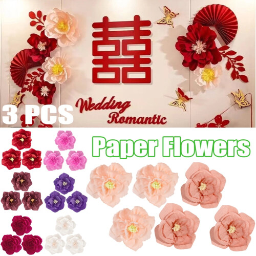 Crepe Paper Flowers for Wedding Backdrop 3 PCS