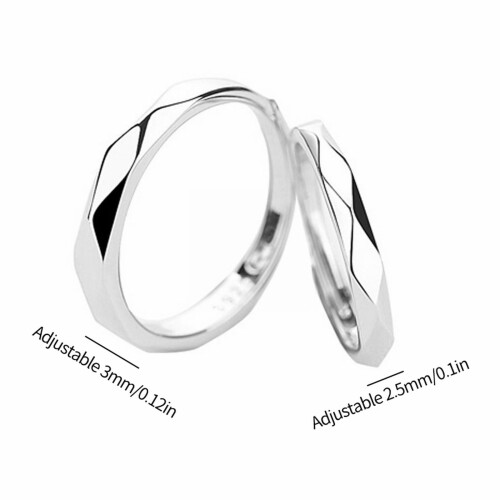 925 Sterling Silver Adjustable Couple Rings Set 2