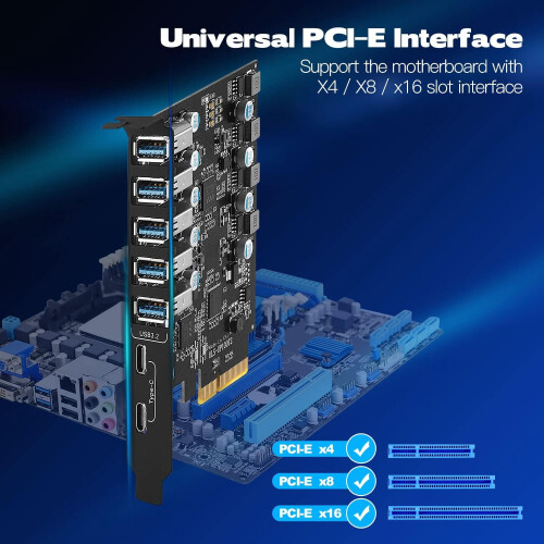 PCIe USB 3.2 Gen 2扩展卡 7口（2个USB-C + 1