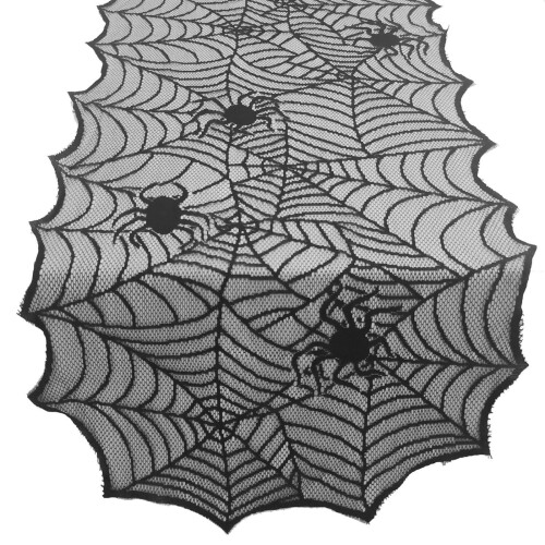 Τραπεζομάντιλο Halloween μαύρη δαντέλα με ιστό αράχνης νυχτερίδας 1 πακέτο 1
