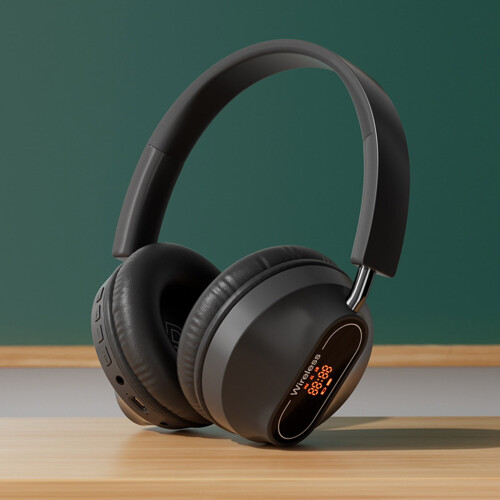 Fones de ouvido Bluetooth com cancelamento de ruído, modelo over-ear, na cor preta. 1
