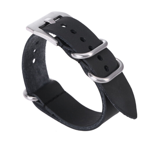 Leather watch strap 20mm black with silver clasp 1