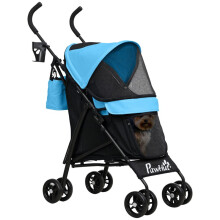 Carrinho de passeio azul para cães pequenos com colchão lavável, 76 cm
