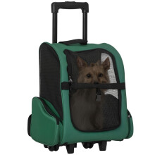 Mochila verde 2 em 1 para transporte de animais de estimação e carrinho de viagem