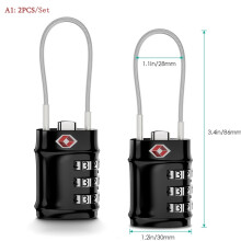 (A1) TSA Approved Luggage Padlocks 3-Digit Combination Travel Lock with Flexible Cable for Suitcase Backpack Laptop Bag Case