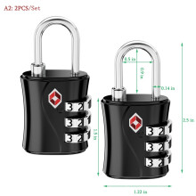 (A2) TSA Approved Luggage Padlocks 3-Digit Combination Travel Lock with Flexible Cable for Suitcase Backpack Laptop Bag Case