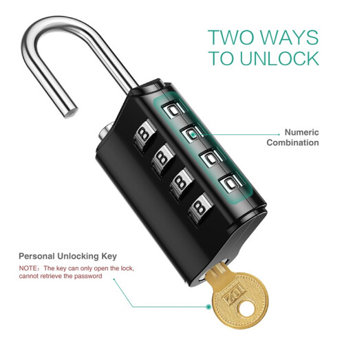 (A1) 2PCS/Set 4 Dial Digit Combination Lock Waterproof Security Padlock Outdoor Gym Trunk Safely Code Lock Black 1