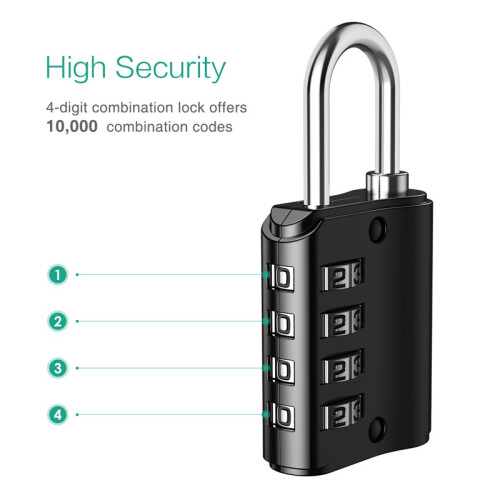 (A1) 2PCS/Set 4 Dial Digit Combination Lock Waterproof Security Padlock Outdoor Gym Trunk Safely Code Lock Black 2