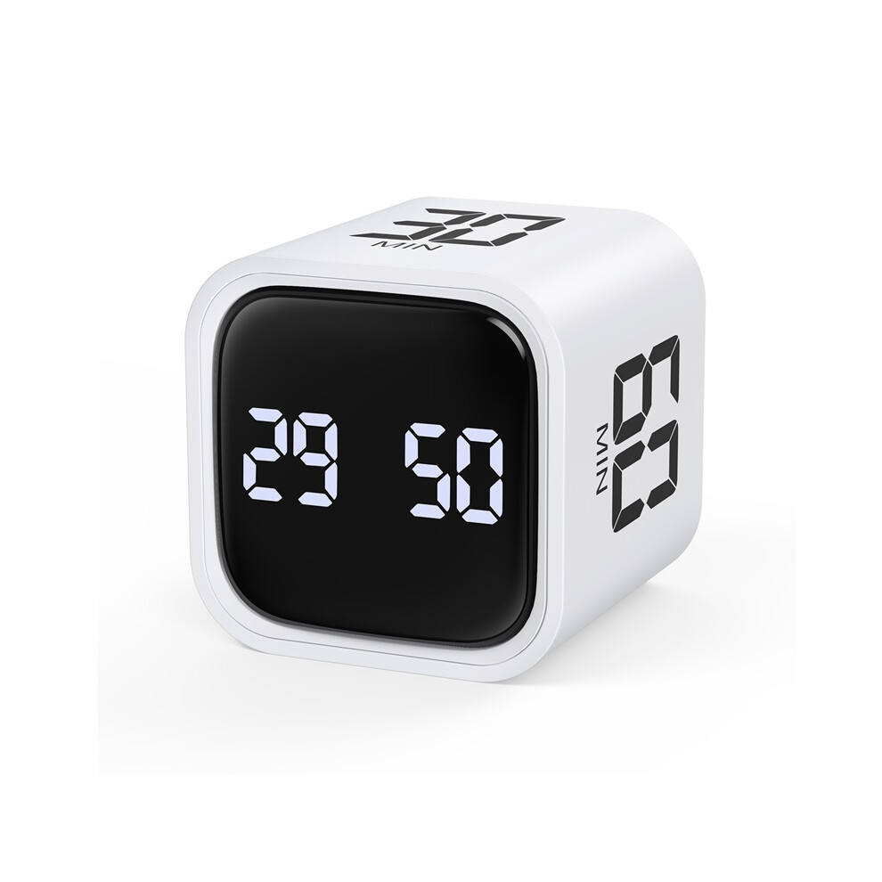 (WHITE) Cube Timer Productivity Timer Custom Countdown Gravity Sensor Flipping Timer for Tasks,Work,Study,Kitchen