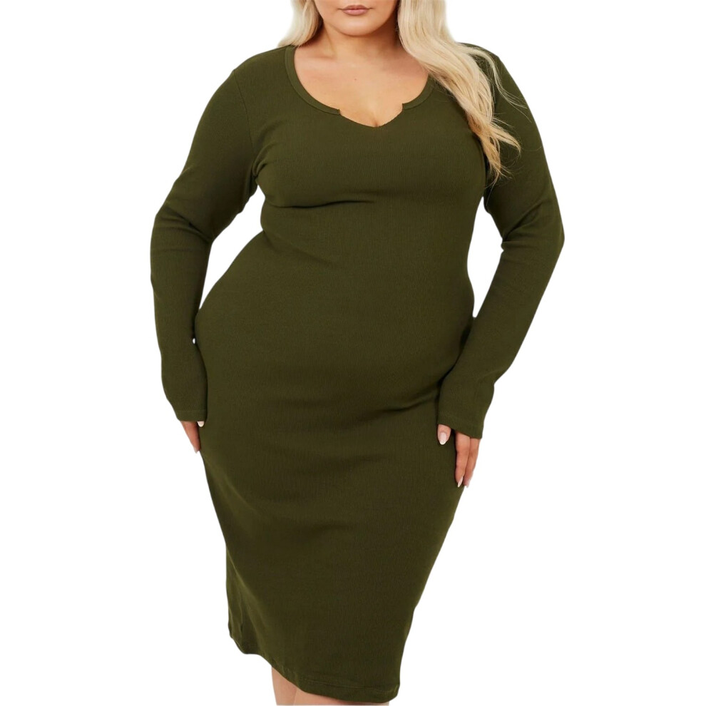 Brave Soul (18 Uk, Dark Khaki) Womens/Ladies Notch Neck Midi Dress