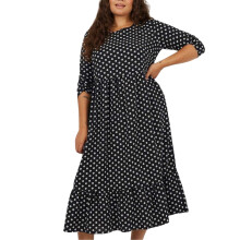 (24 UK, Black/White) Brave Soul Womens/Ladies Polka Dot 3/4 Sleeve Midi Dress