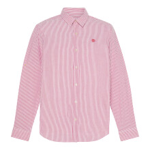 (M, Burnt Sienna) Timberland Mens Striped Seersucker Long-Sleeved Button-Down Shirt