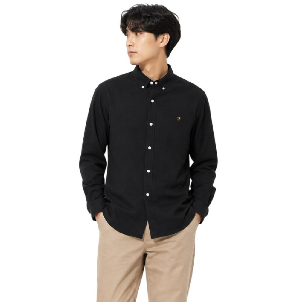 Farah (M, Black) Mens Vintage Oxford Long-Sleeved Button-Down Shirt