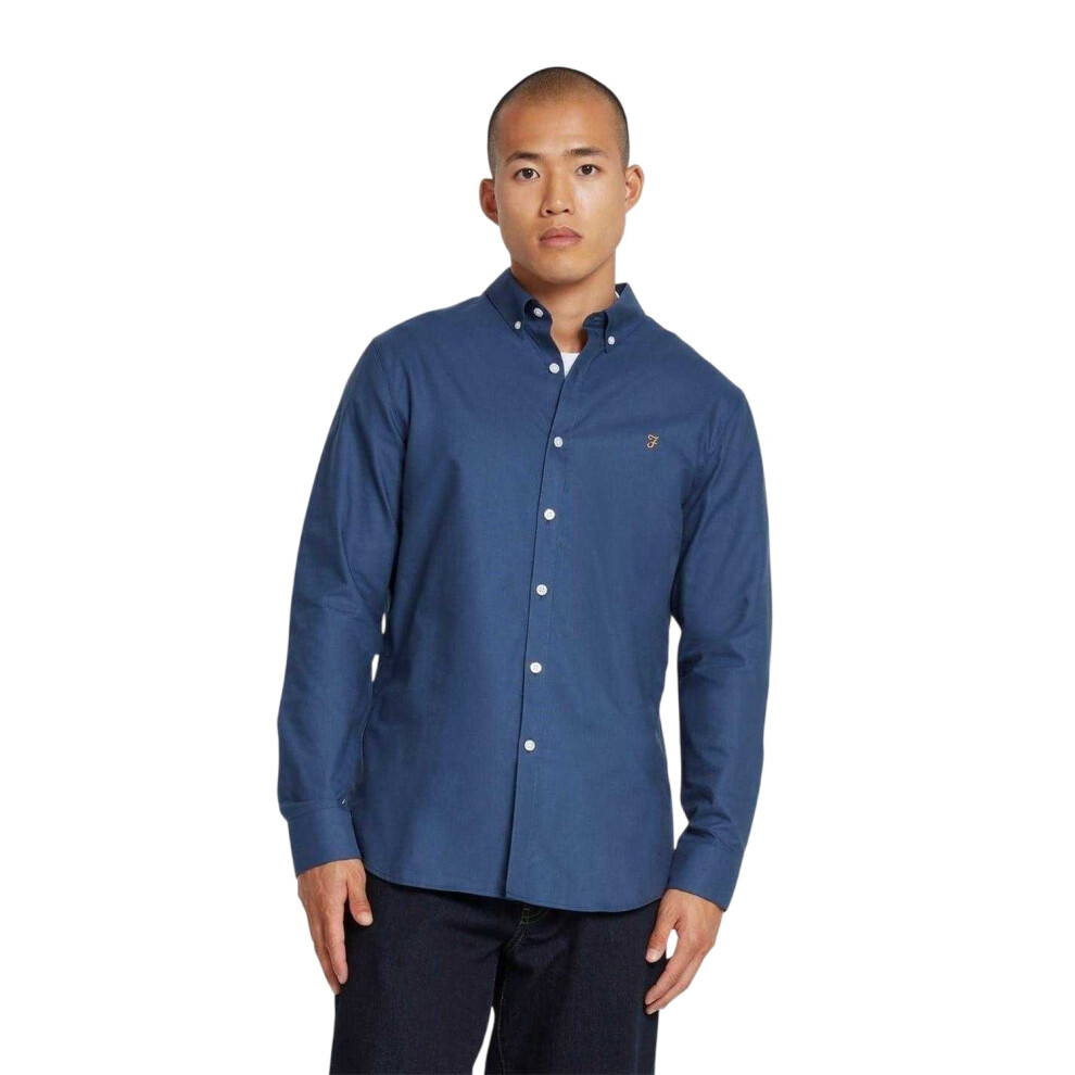 Farah (S, Deep Blue) Mens Vintage Oxford Long-Sleeved Button-Down Shirt