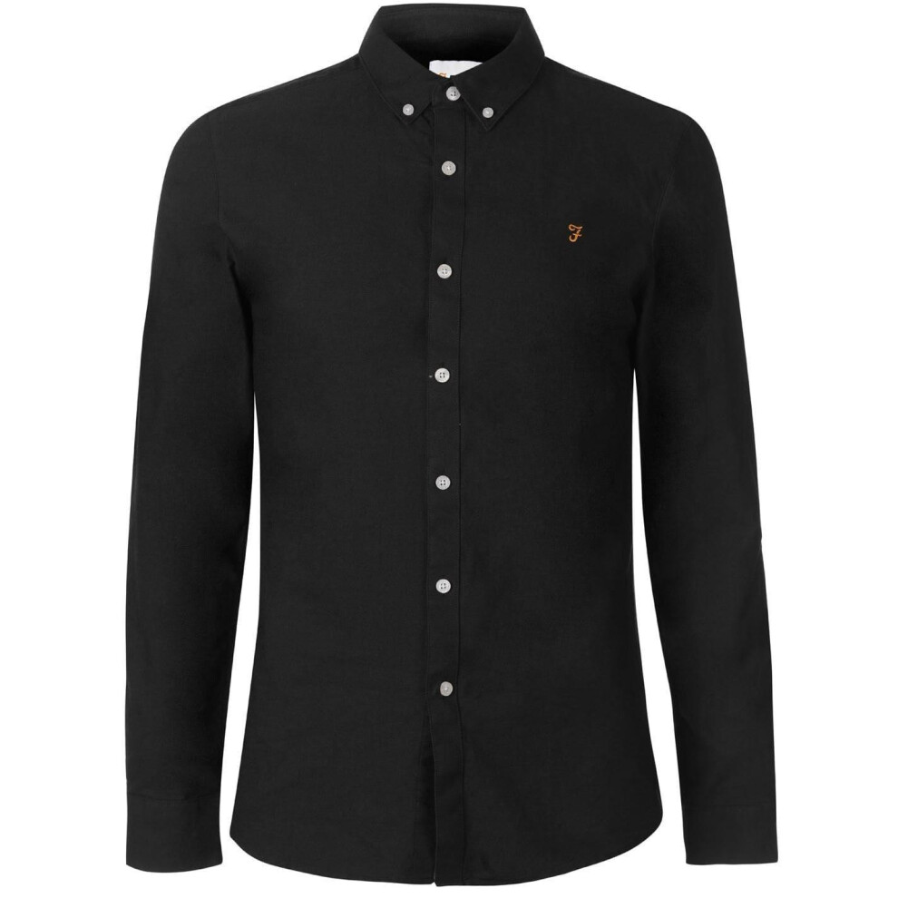 Farah (Xs, Black/Yellow) Mens Vintage Oxford Long-Sleeved Button-Down Shirt