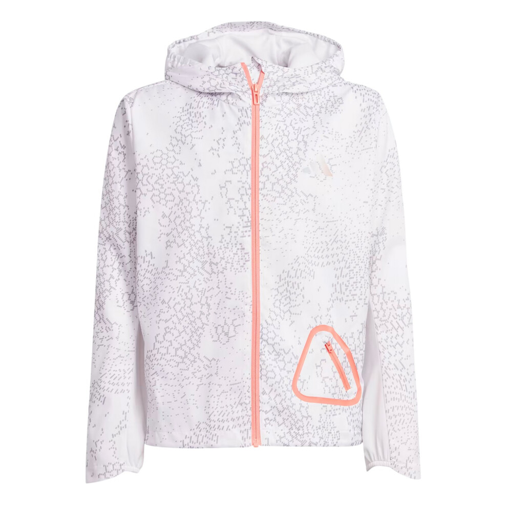 Adidas (11-12 Years, White/Light Grey Solid/Reflective) Childrens/Kids Printed Windbreaker
