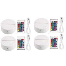 4 Pack 3D Nacht LED Lampen Sockel + Fern Bedienung + USB Kabel, 16 Farben Licht Show Display Ständer für Acryl Weiß