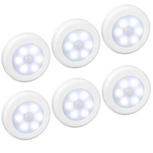 (6PCS White) AMIR Upgraded Motion Sensor Light Cordless Battery-Powered LED Night Light Stair Lights Wall Lights for Hallway Bedroom Kitchen