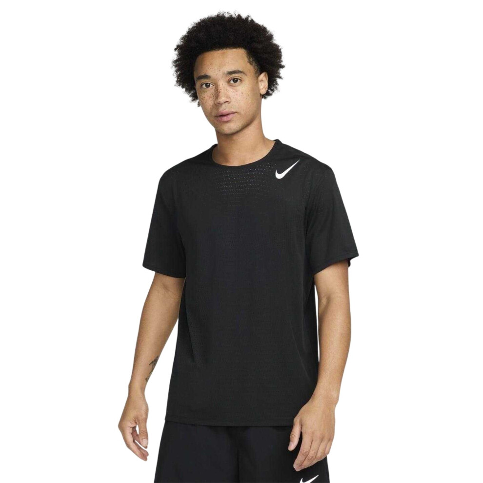 Nike (L, Black/White) Mens Aero Swoosh Short-Sleeved Top