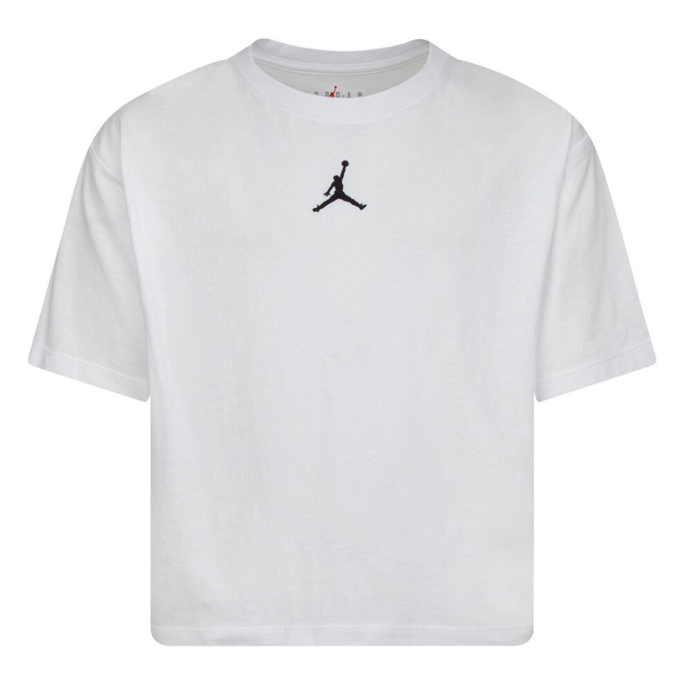 Nike (7-8 Years, White/Black) Girls Air Jordan Jumpman Crop T-Shirt