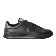 (11 UK, Black/Gunmetal Grey) Ralph Lauren Mens Heritage Leather Trainers