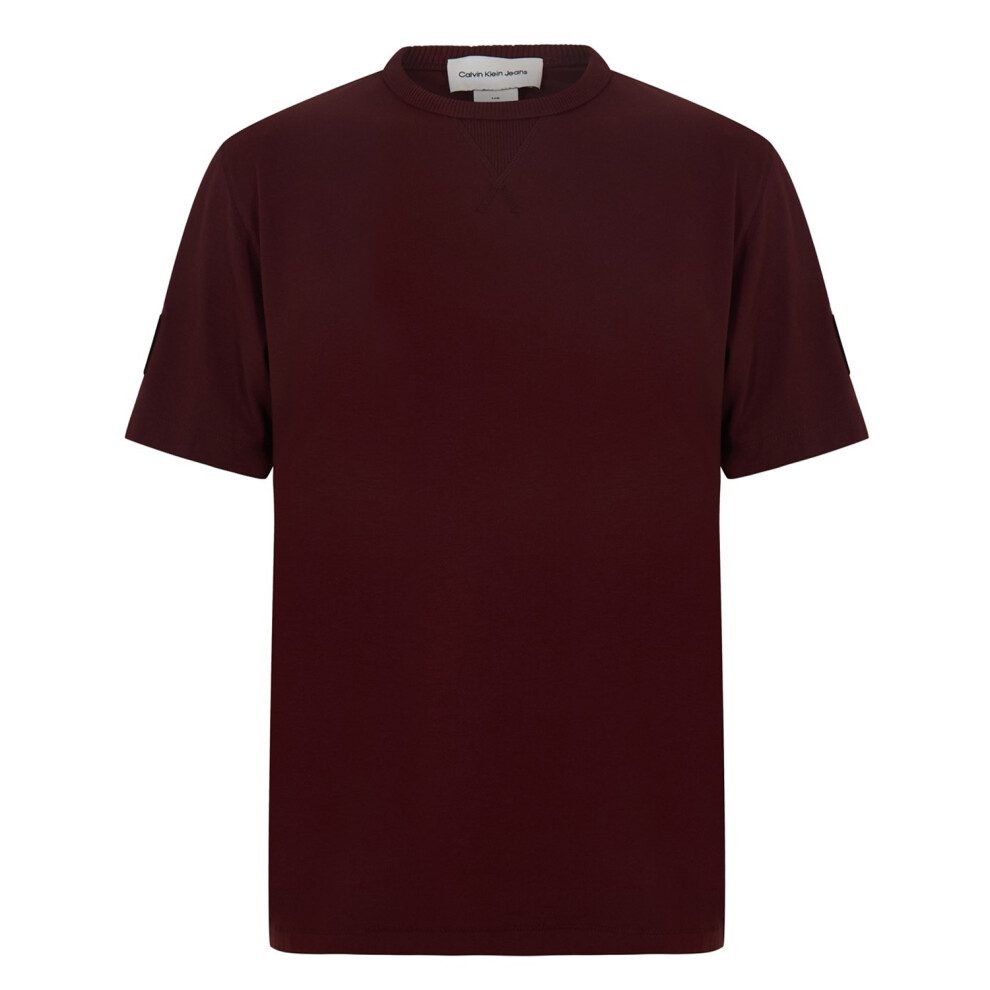 Calvin Klein (M, Mocha) Mens Badge Crew Neck Regular T-Shirt