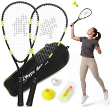 Kit de Crossminton - HYPERMOTION - Hypermotion - 2 raquettes aluminium 59 cm - 5 volants aérodynamiques - Sac de transport