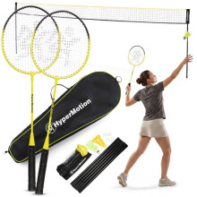 Kit di badminton - HYPERMOTION - HYP119 BDM SET NET - Rete regolabile 6 m - 2 racchette in acciaio 66 cm - 3 volanti in nylon