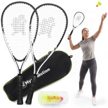 Kit de crossminton - HYPERMOTION - 2 raquettes 59 cm - aluminium poignée mousse - 5 volants aérodynamiques fluo - sac Oxford