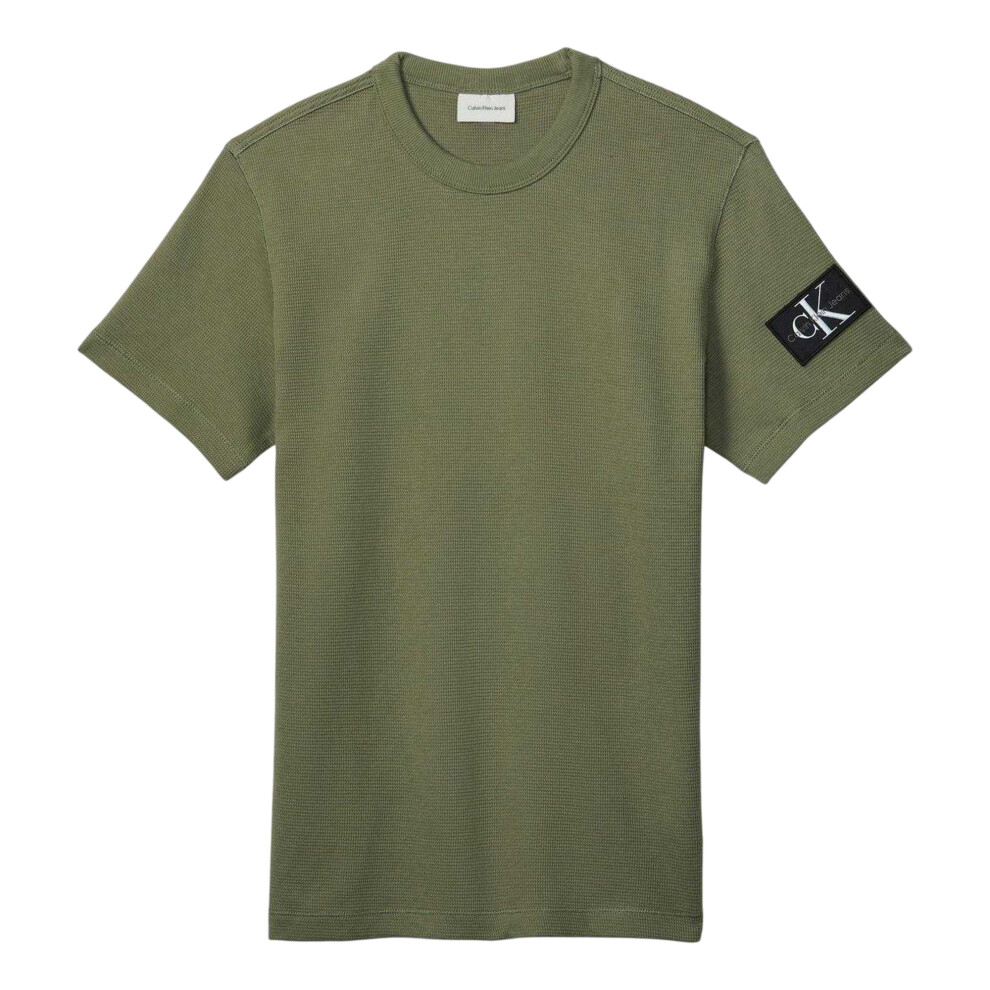 Calvin Klein (L, Deep Lichen Green) Mens Waffle Boxy T-Shirt