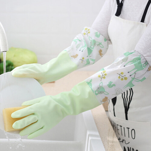 Rubber Cleaning Gloves Warm Lining Extra Long Waterproof 2