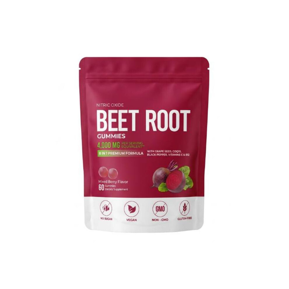 (60 Count (Pack of 1)) 8-in-1 Beet Root Nitric Oxide Gummies 4000mg Equivalent,60 Gummies