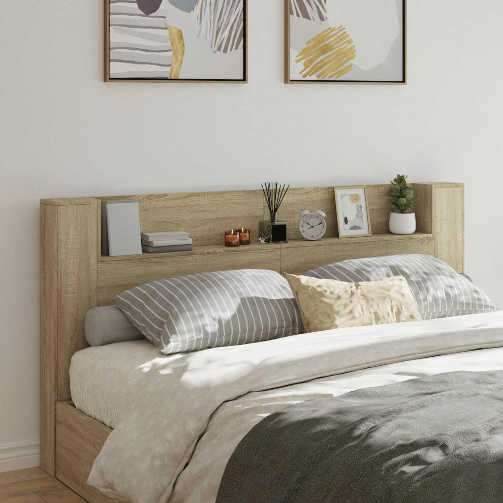 Vidaxl Storage Headboard With Led Sonoma Oak Engineered Wood