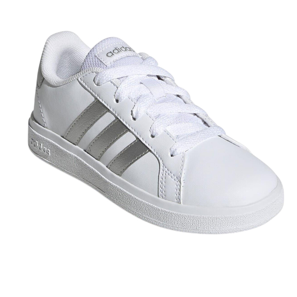 Adidas (5.5 Uk, White/Silver) Girls Grand Court Trainers