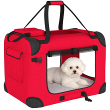 Caixa de transporte dobrável vermelha para cães de pequeno porte e gatos.
