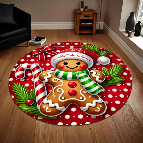 Gingerbread Man Round Rug 80x80cm Flannel Memory Foam 2