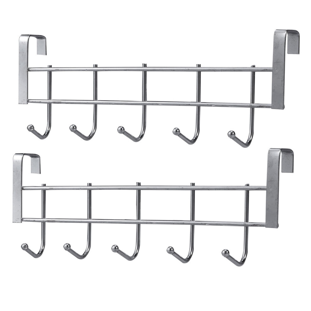 Stainless Steel Over-Door Hook Rack With 5 Hooks (2 Pcs) 917087568272