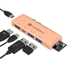 Adaptador USB C Hub para MacBook Air de 13 y 15 pulgadas, Mac M1M2 2022/2021-2018, color dorado. Adaptador USB para MacBook Air, 4K.